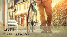  Presentation with bike - PPT layouts consisting of stylish businessman go to work background and a coral colored foreground