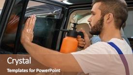  Presentation with worker - Cool new theme with transportation solution - worker tinting car window backdrop and a  colored foreground