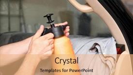  Presentation with worker - Cool new slides with transportation solution - worker washing car window prior backdrop and a  colored foreground