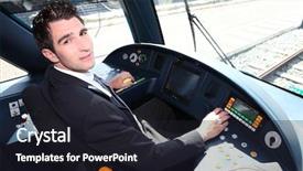  Presentation with tram - Presentation theme consisting of drive train - young man driving a tram background and a wine colored foreground