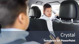  Presentation with transportation - Amazing slide set having transportation vehicle and payment concept - male car driver looking at passenger with credit card in wallet backdrop and a tawny brown colored foreground