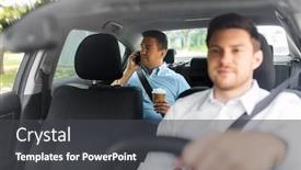  Presentation with takeaway coffee - Slide set enhanced with transportation vehicle and people concept background and a dark gray colored foreground