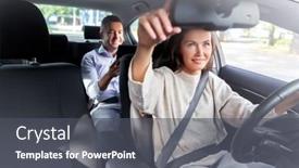  Presentation with vehicle - Slide deck with transportation-vehicle-and-people-concept background and a dark gray colored foreground