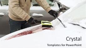  Presentation with windshield - Cool new PPT layouts with transportation winter and vehicle concept - closeup of man cleaning snow from car windshield with brush backdrop and a sky blue colored foreground