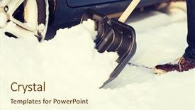  Presentation with stuck - PPT theme with transportation winter and vehicle concept - closeup of man digging up stuck in snow car background and a cream colored foreground