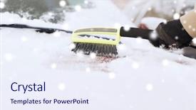  Presentation with windshield - Beautiful slides featuring transportation winter weather people and vehicle concept - closeup of man cleaning snow from car windshield with brush backdrop and a sky blue colored foreground