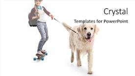  Presentation with backpack - Cool new slide deck with longboard and walking a dog backdrop and a white colored foreground