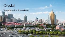  Presentation with cityscape - Amazing PPT theme having transprotation - cityscape of modern city backdrop and a  colored foreground