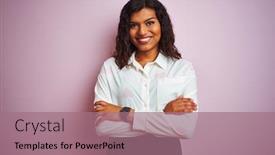  Presentation with transgender - Beautiful presentation featuring transsexual transgender businesswoman standing over isolated pink background happy face smiling with crossed arms looking at the camera positive person backdrop and a coral colored foreground