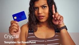  Presentation with transgender - PPT theme with transsexual transgender customer woman holding credit card over isolated white background surprised with an idea or question pointing finger with happy face number one background and a red colored foreground