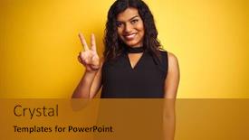  Presentation with transgender - PPT theme consisting of transsexual transgender elegant businesswoman standing over isolated yellow background showing and pointing up with fingers number two while smiling confident and happy background and a gold colored foreground