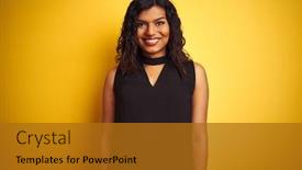  Presentation with transgender - Audience pleasing PPT theme consisting of transsexual-transgender-elegant-businesswoman-standing backdrop and a gold colored foreground