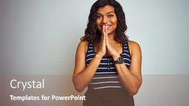  Presentation with transgender - Beautiful slide deck featuring transsexual transgender woman wearing striped t-shirt over isolated white background praying with hands together asking for forgiveness smiling confident backdrop and a coral colored foreground