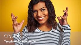  Presentation with transgender - PPT theme featuring transsexual transgender woman wearing striped t-shirt over isolated yellow background very happy and excited winner expression celebrating victory screaming with big smile and raised hands background and a gray colored foreground