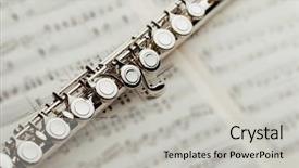  Presentation with flute - Theme with transverse flute on music sheet background and a light gray colored foreground