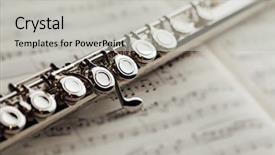  Presentation with sheet music - Beautiful slide deck featuring transverse flute on music sheet backdrop and a light gray colored foreground