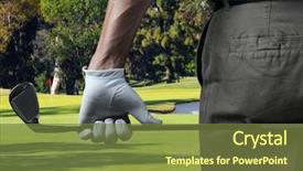  Presentation with car body repairer holding - Presentation design featuring trap club - closeup of a male golfer background and a tawny brown colored foreground