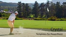  Presentation with hazard - Colorful PPT theme enhanced with trap club - golfer playing a sand shot backdrop and a gold colored foreground