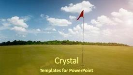  Presentation with red and gold leaves - Theme featuring trap club - red flag in a golf background and a tawny brown colored foreground