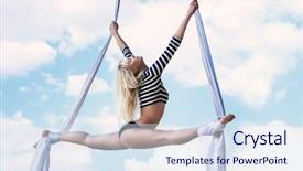  Presentation with artist - PPT theme enhanced with trapeze artist - young woman gymnast on sky background and a sky blue colored foreground