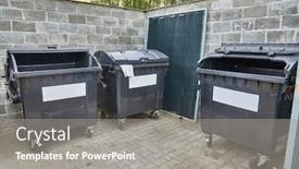  Presentation with trash truck - Colorful PPT layouts enhanced with trash-containers-for-a-block backdrop and a gray colored foreground
