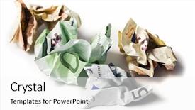  Presentation with european currency - Theme featuring trash money - crumpled european currency bills background and a white colored foreground