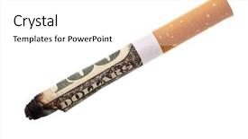  Presentation with expenditure - Audience pleasing PPT theme consisting of trash money - expenditure for smoking - cigarette backdrop and a white colored foreground