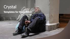  Presentation with homeless - Presentation with trash money - homeless sitting on the ground background and a gray colored foreground