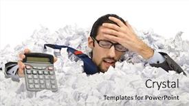  Presentation with waste - Amazing PPT theme having trash money - man with lots of waste backdrop and a  colored foreground