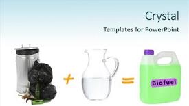  Presentation with energy and water conservation - Slide deck featuring trash plus water is biofuel background and a sky blue colored foreground