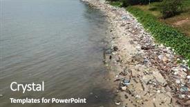  Presentation with sea plastic - Audience pleasing slide deck consisting of trash pollutes beach and sea backdrop and a gray colored foreground