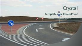  Presentation with roundabout - Colorful PPT layouts enhanced with trasportation - roundabout on an empty road backdrop and a sky blue colored foreground