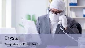  Presentation with working - PPT layouts with trauma center - bandaged businessman worker working background and a  colored foreground