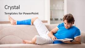  Presentation with physical therapy fracture leg - Slides with trauma education - leg injured young man background and a  colored foreground