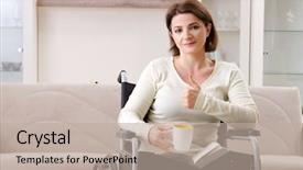  Presentation with kids wheelchair - Amazing PPT theme having trauma education - woman in wheelchair at home backdrop and a  colored foreground