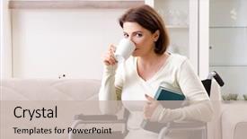  Presentation with wheelchair - Cool new PPT layouts with trauma education - woman in wheelchair at home backdrop and a  colored foreground