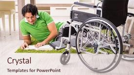  Presentation with wheelchair accessible images at school - Beautiful slide deck featuring trauma education - young handsome man in wheelchair backdrop and a sky blue colored foreground