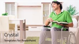  Presentation with wheelchair - Slide set consisting of trauma education - young handsome man in wheelchair background and a  colored foreground