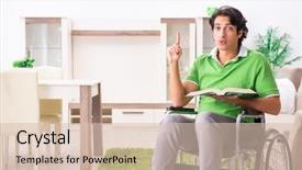  Presentation with wheelchair - PPT theme enhanced with trauma education - young handsome man in wheelchair background and a lemonade colored foreground