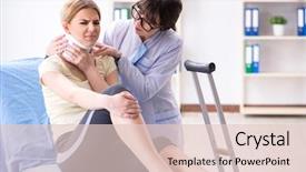  Presentation with hospital - Colorful slides enhanced with traumatologie - doctor examining injured woman backdrop and a lemonade colored foreground