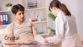  Presentation with on visiting to thirupathi - Presentation theme having traumatologie - young man with bandaged arm background and a  colored foreground