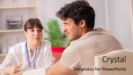  Presentation with one young man exercising handball - PPT theme having traumatologie - young man with bandaged arm background and a  colored foreground