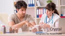  Presentation with doctor visiting family a new born - Amazing theme having traumatologie - young man with bandaged arm backdrop and a coral colored foreground