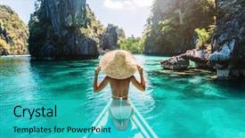  Presentation with forward - PPT theme having travel - back view of the young background and a cyan colored foreground