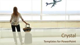  Presentation with airport - Presentation enhanced with travel - girl at the airport window background and a soft green colored foreground