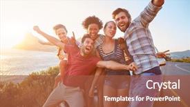  Presentation with travel friends - PPT theme featuring travel - group of friends standing background and a red colored foreground