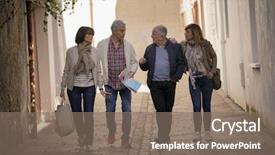  Presentation with travel friends - Slide set having travel - group of senior friends walking background and a gray colored foreground