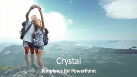  Presentation with mountain top - Presentation design consisting of travel - happy couple with backpacks making background and a seafoam green colored foreground