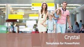  Presentation with airport - Beautiful PPT layouts featuring travel - happy family with suitcases backdrop and a coral colored foreground