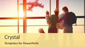  Presentation with airport - PPT theme having travel - happy family with suitcases background and a blonde colored foreground